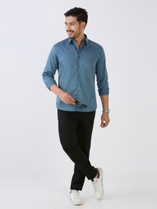 Sea Green Slim Fit Premium Cotton Satin Solid Shirt