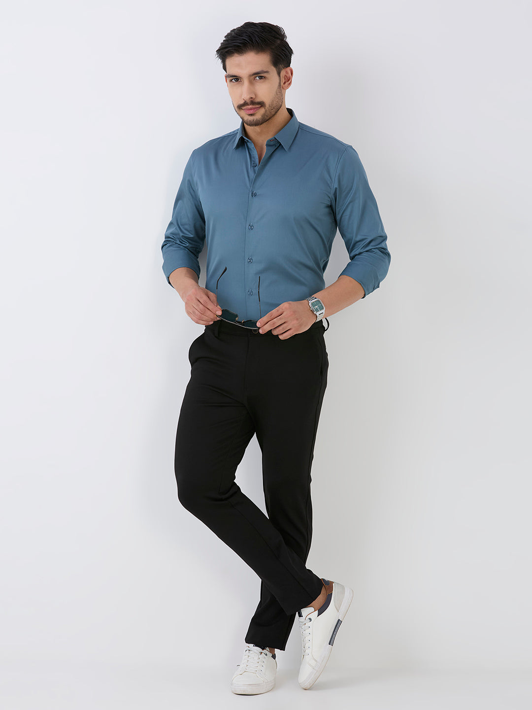 Sea Green Slim Fit Premium Cotton Satin Solid Shirt
