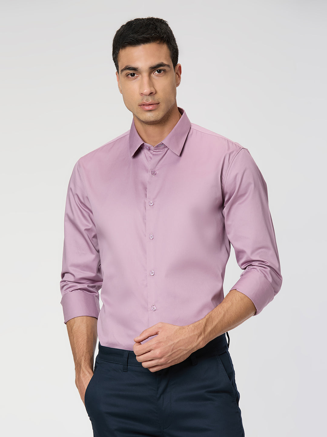Onion Slim Fit Premium Cotton Satin Solid Shirt