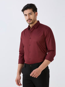 Maroon Slim Fit Premium Cotton Satin Solid Shirt