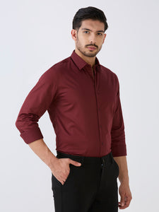 Maroon Slim Fit Premium Cotton Satin Solid Shirt