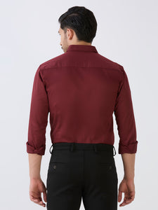 Maroon Slim Fit Premium Cotton Satin Solid Shirt
