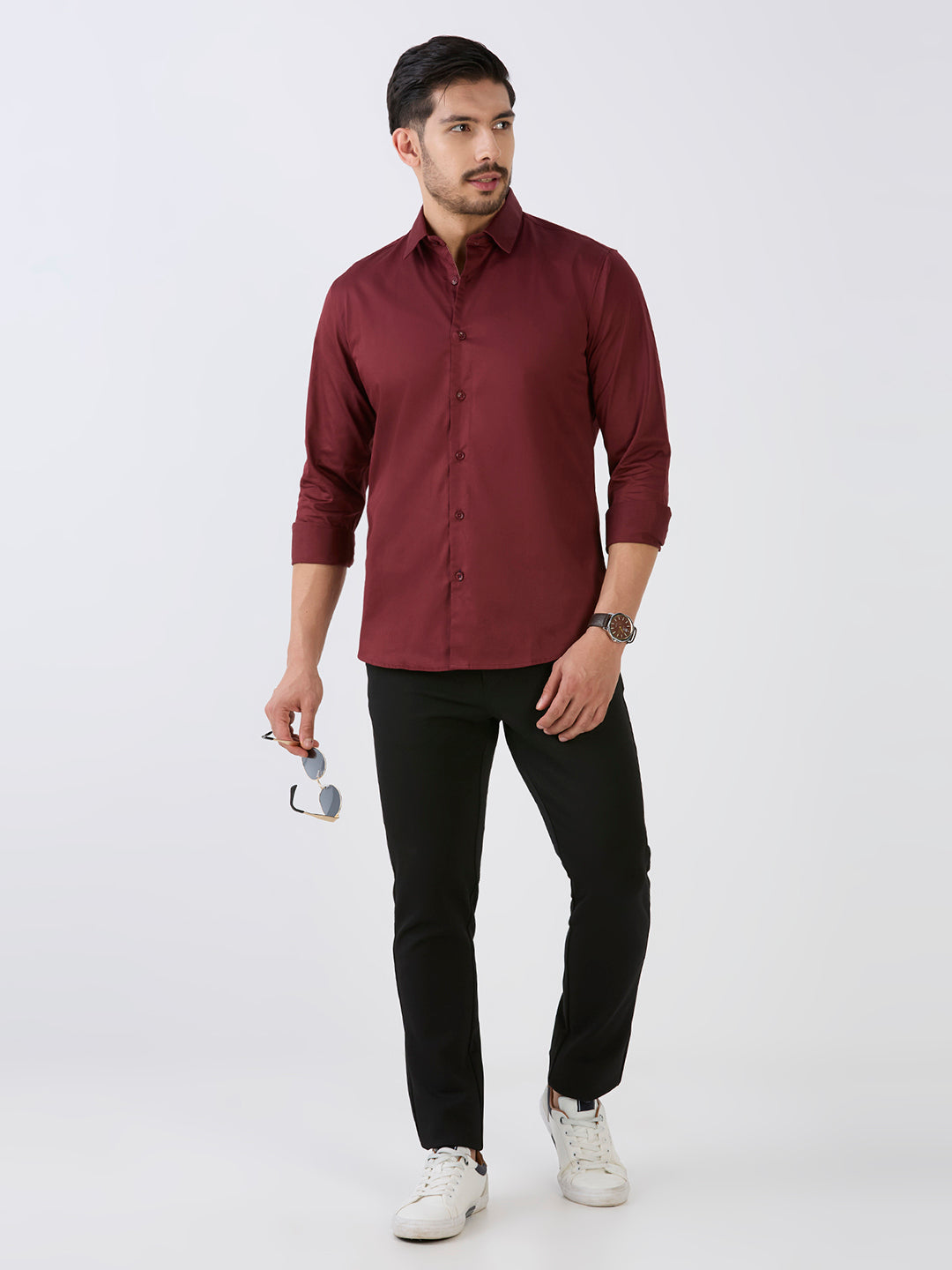 Maroon Slim Fit Premium Cotton Satin Solid Shirt