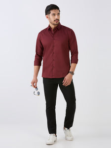 Maroon Slim Fit Premium Cotton Satin Solid Shirt