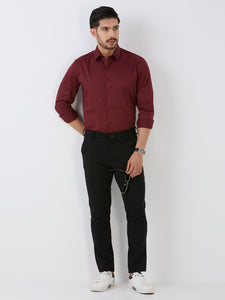 Maroon Slim Fit Premium Cotton Satin Solid Shirt