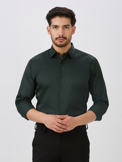 Bottle Green Slim Fit Premium Cotton Satin Solid Shirt