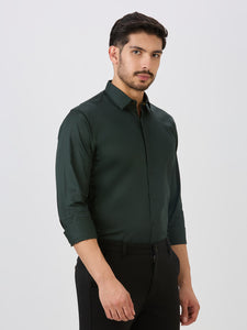 Bottle Green Slim Fit Premium Cotton Satin Solid Shirt