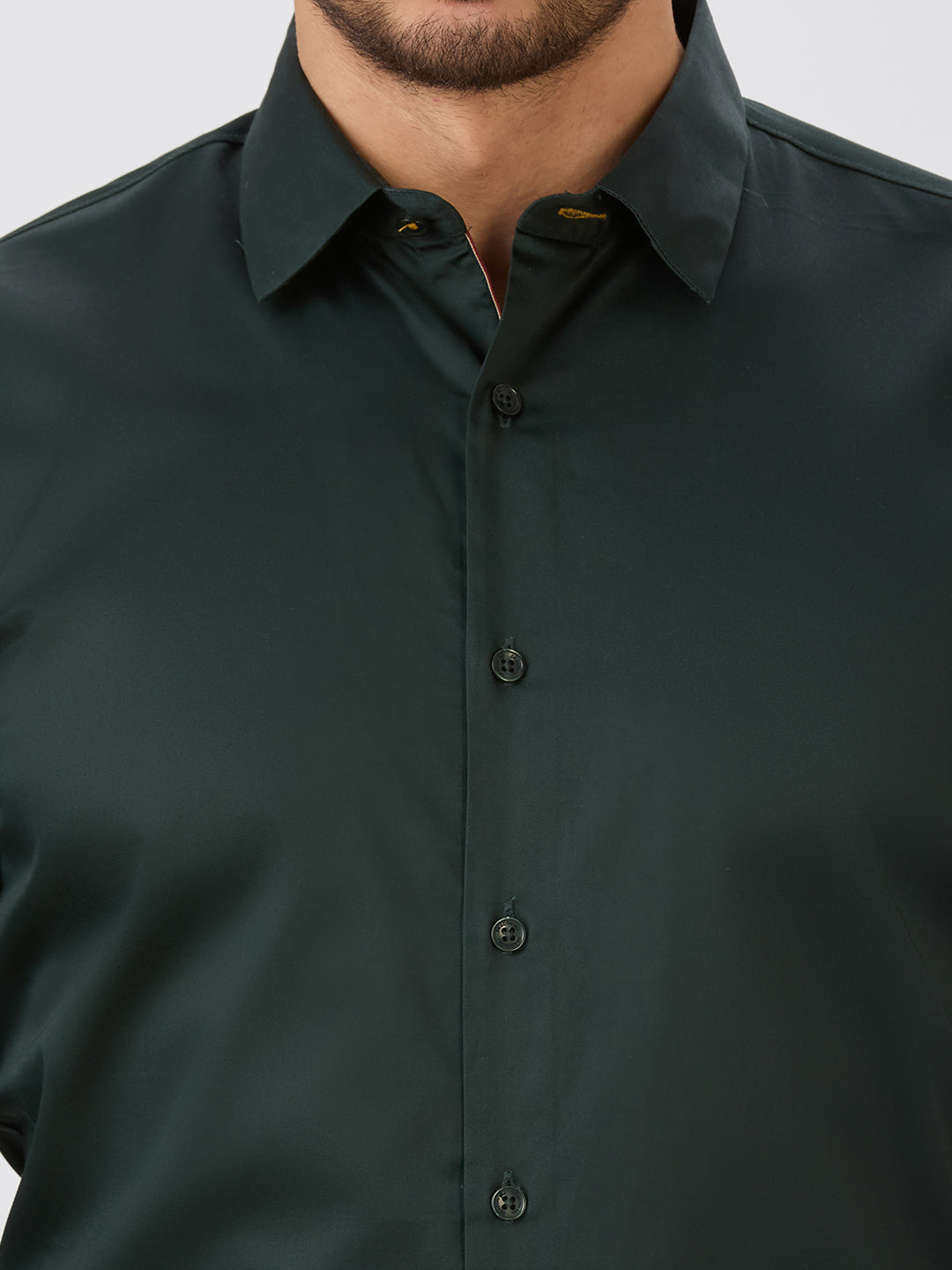 Bottle Green Slim Fit Premium Cotton Satin Solid Shirt