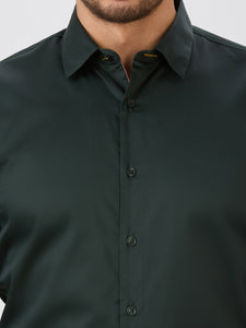 Bottle Green Slim Fit Premium Cotton Satin Solid Shirt