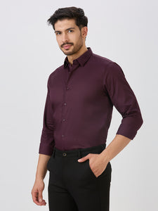 Wine Slim Fit Premium Cotton Satin Solid Shirt