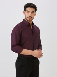 Wine Slim Fit Premium Cotton Satin Solid Shirt