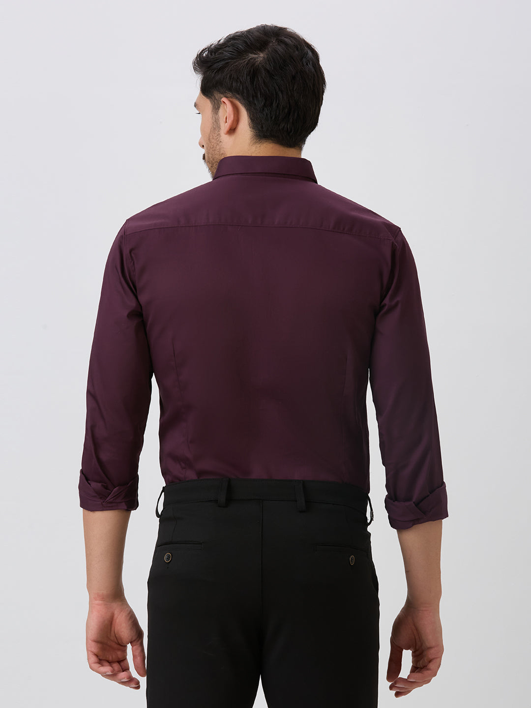 Wine Slim Fit Premium Cotton Satin Solid Shirt