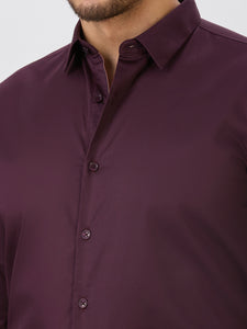 Wine Slim Fit Premium Cotton Satin Solid Shirt