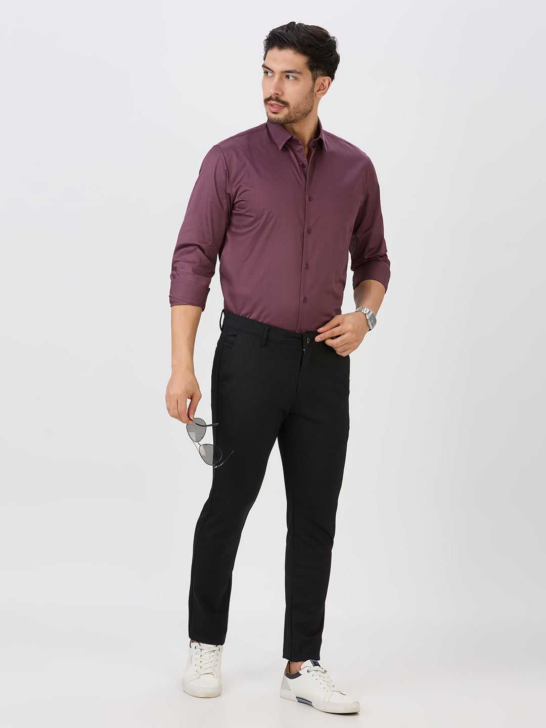 Dry Berry Slim Fit Premium Cotton Satin Solid Shirt