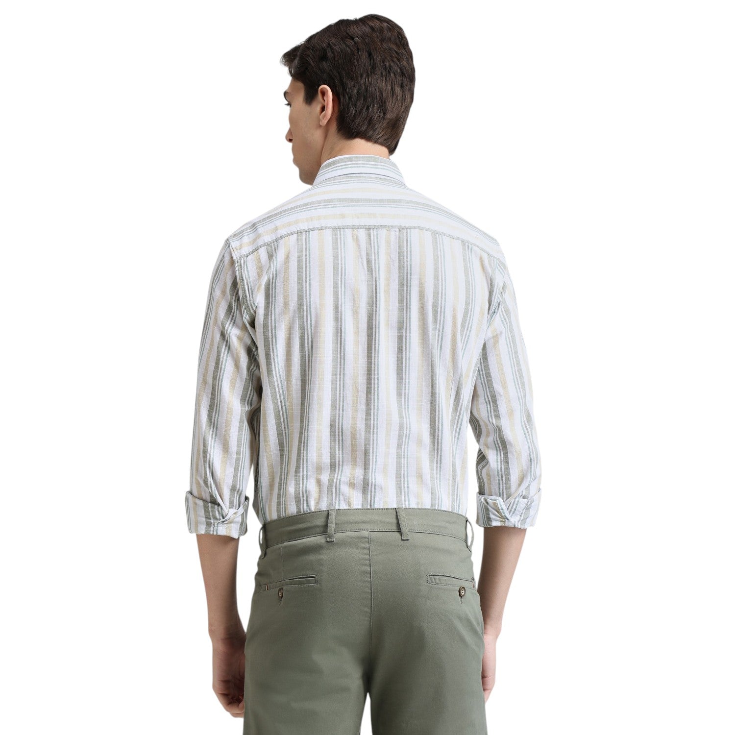Olive Premium Cotton Slim Fit Stripe Shirt