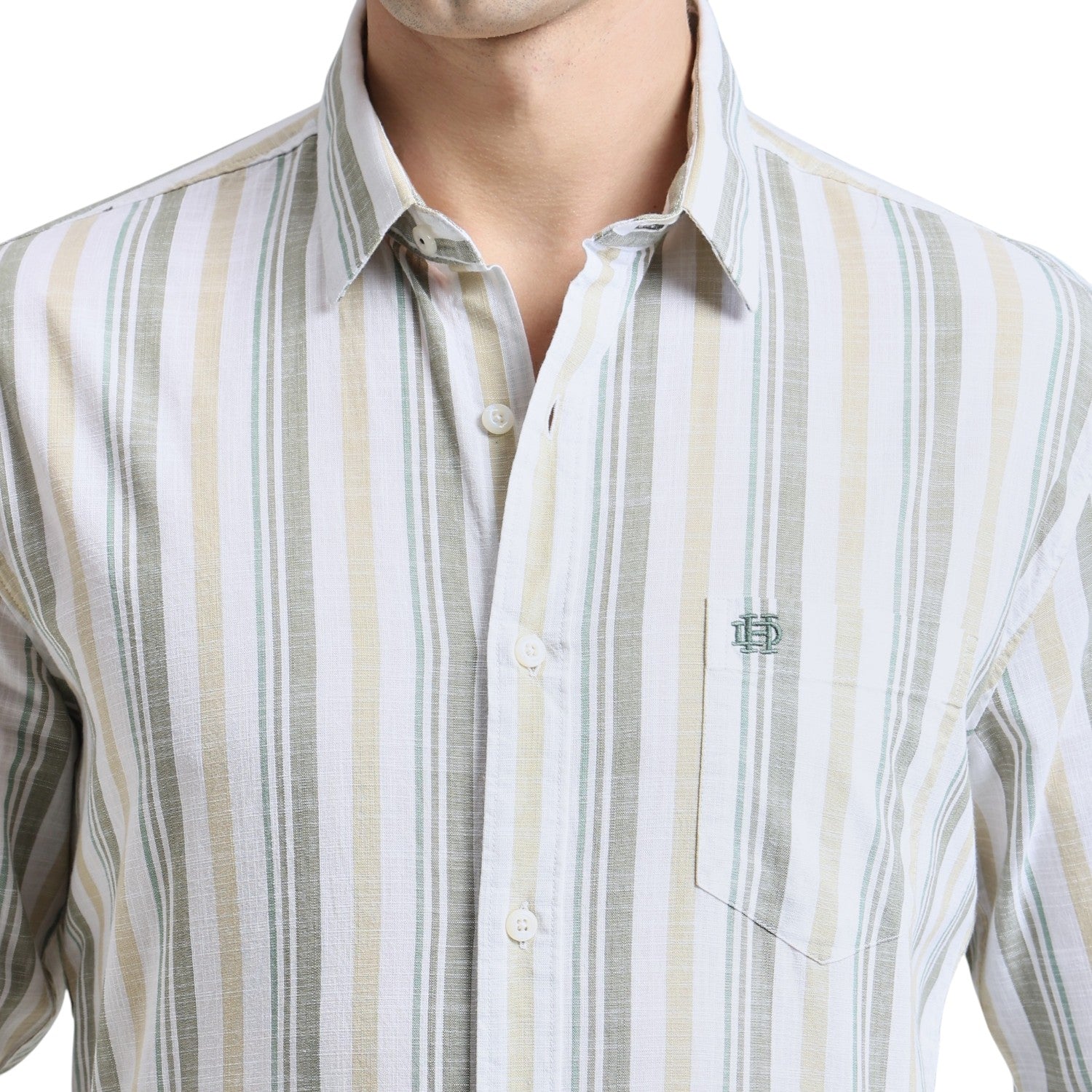 Olive Premium Cotton Slim Fit Stripe Shirt