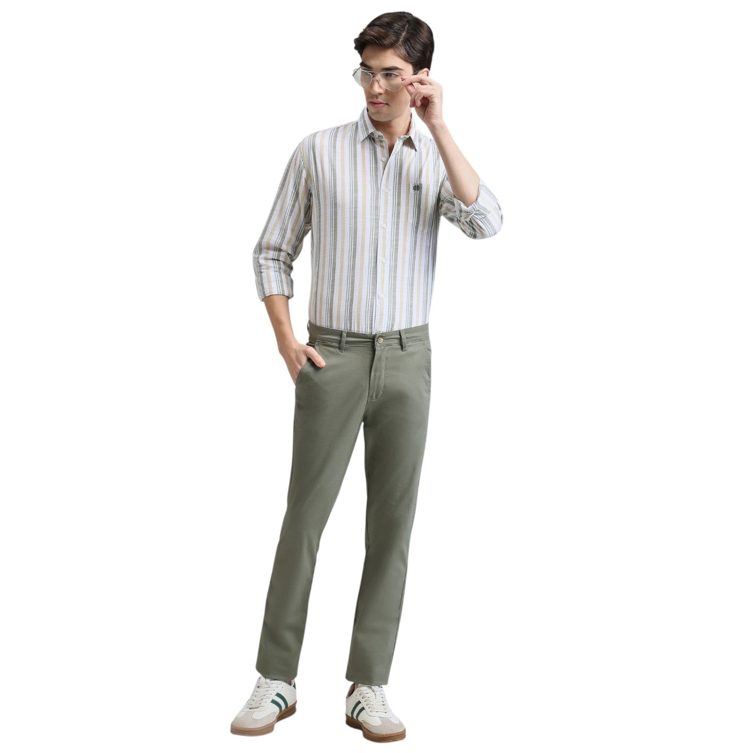 Olive Premium Cotton Slim Fit Stripe Shirt