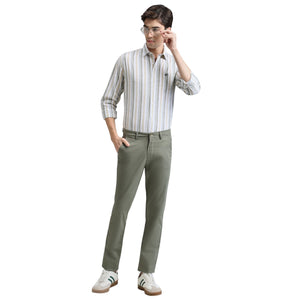 Olive Premium Cotton Slim Fit Stripe Shirt