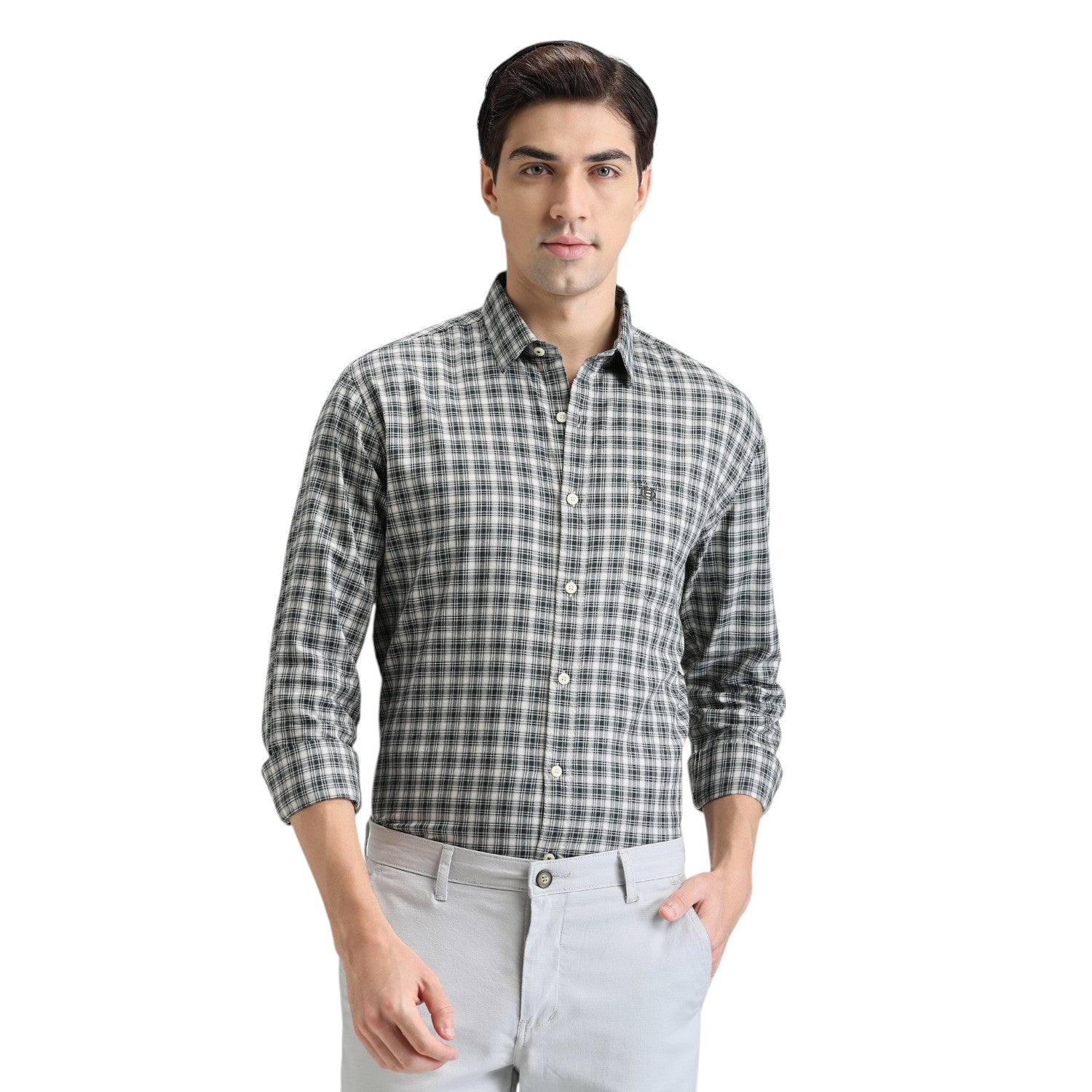 Forest Premium Cotton Slim Fit Checks Shirt