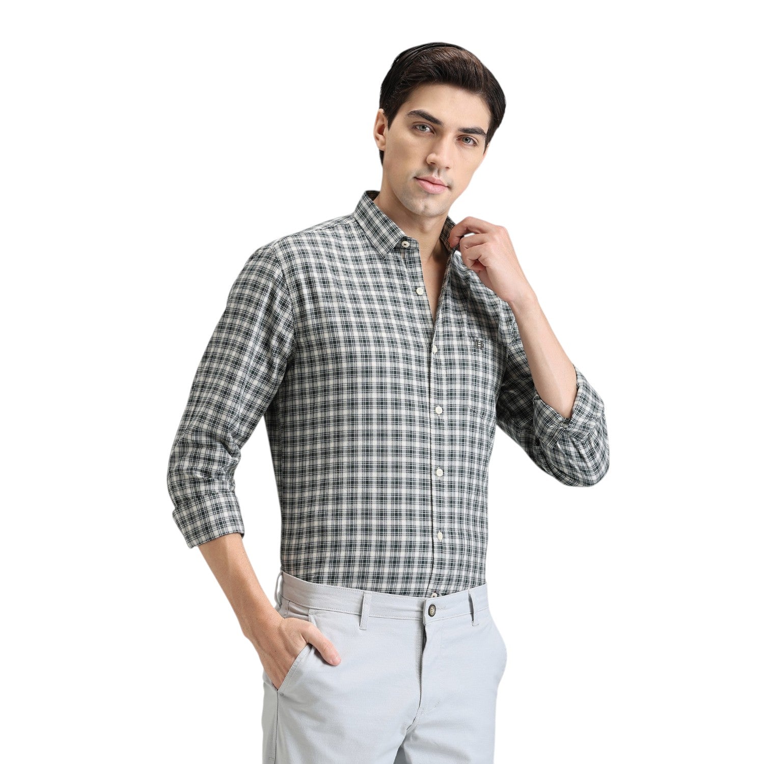 Forest Premium Cotton Slim Fit Checks Shirt
