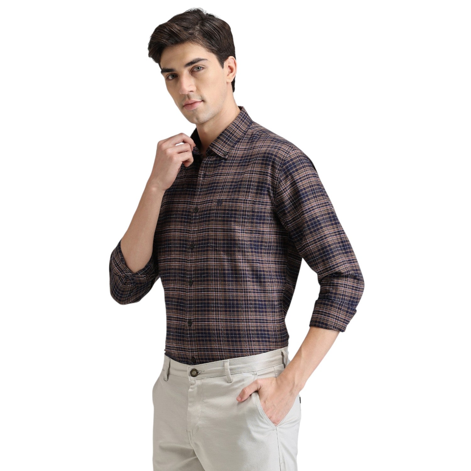 Ink Blue Premium Cotton Slim Fit Checks Shirt