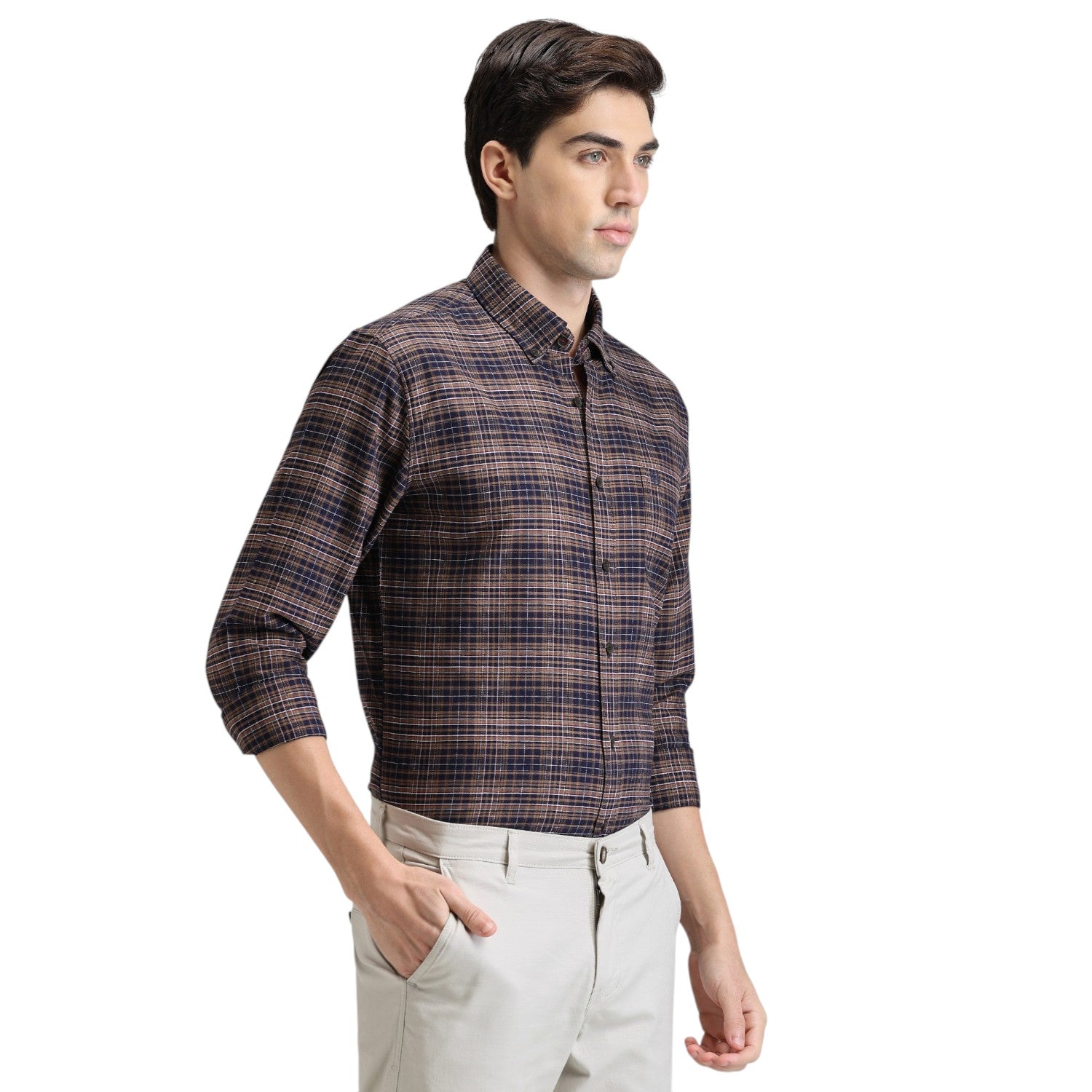 Ink Blue Premium Cotton Slim Fit Checks Shirt