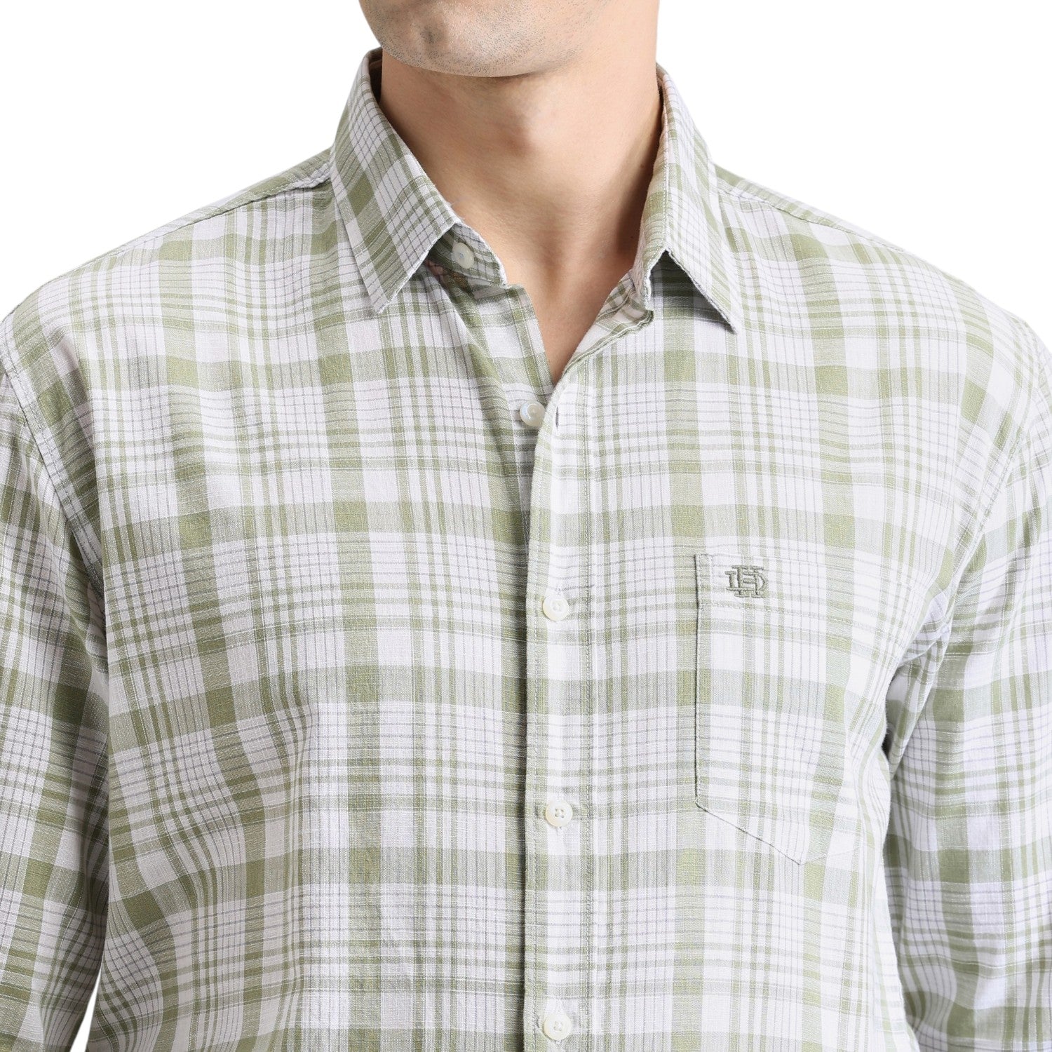 Green Tea Premium Cotton Slim Fit Checks Shirt