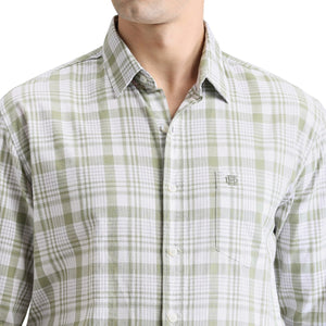 Green Tea Premium Cotton Slim Fit Checks Shirt