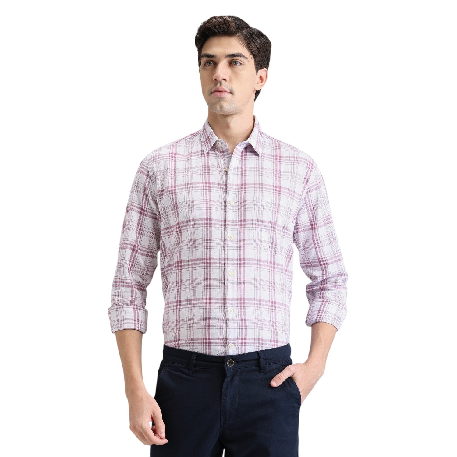 Strawberry Premium Cotton Slim Fit Checks Shirt