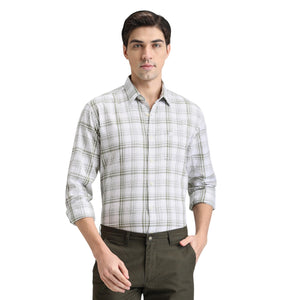 Olive Premium Cotton Slim Fit Checks Shirt