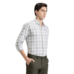 Olive Premium Cotton Slim Fit Checks Shirt