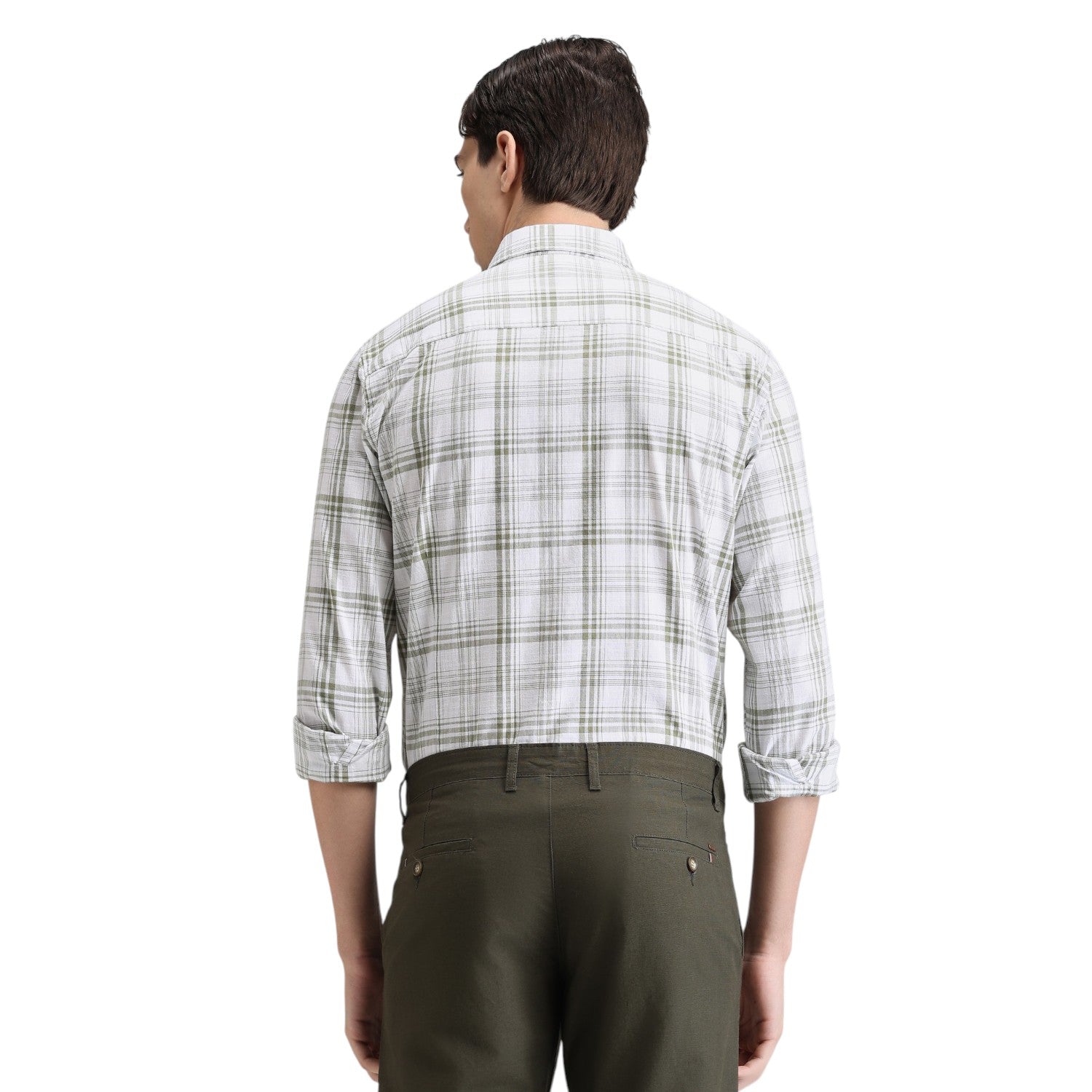 Olive Premium Cotton Slim Fit Checks Shirt