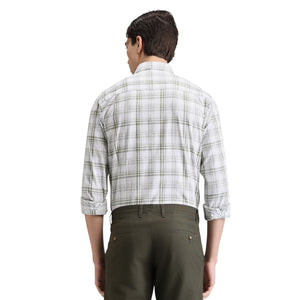 Olive Premium Cotton Slim Fit Checks Shirt