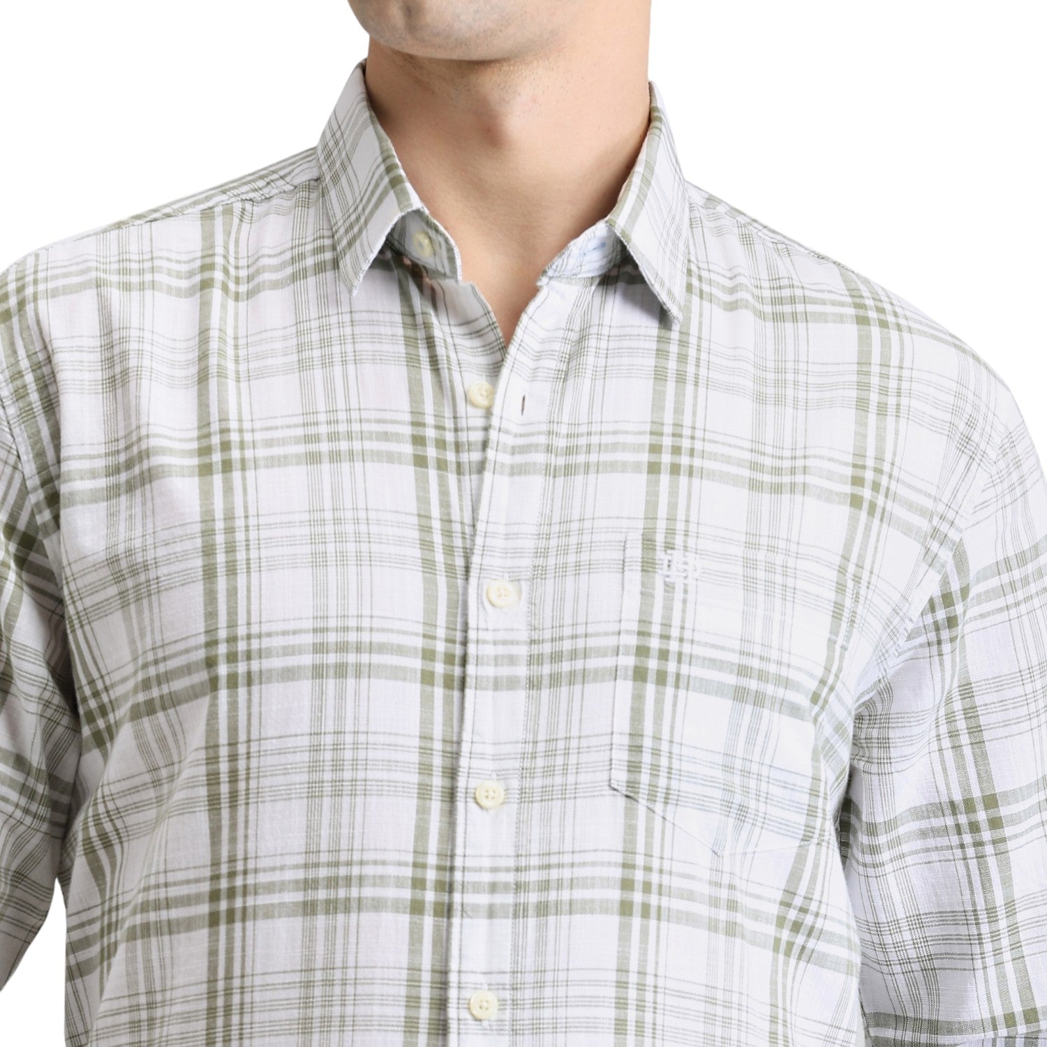 Olive Premium Cotton Slim Fit Checks Shirt