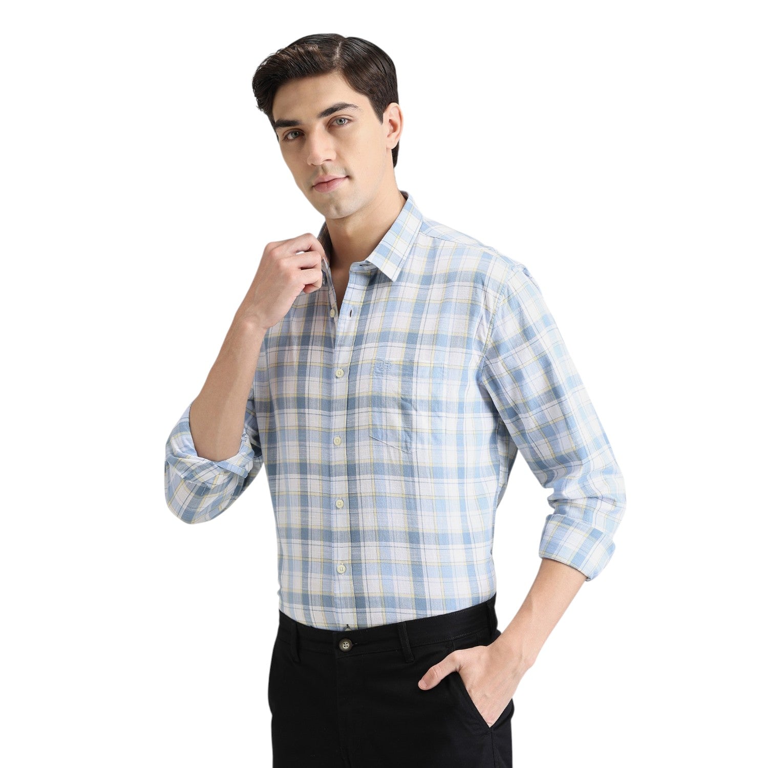 Sky Premium Cotton Slim Fit Checks Shirt