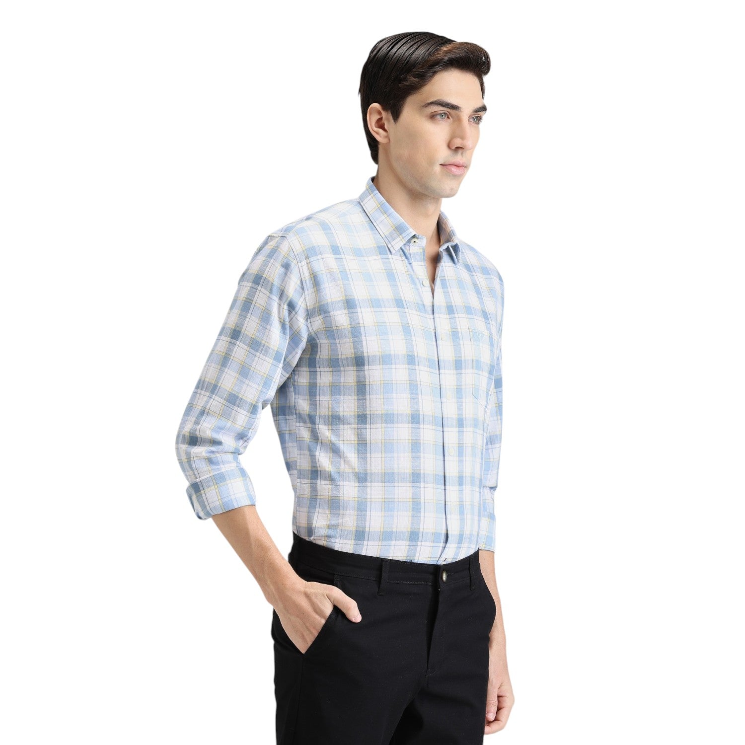 Sky Premium Cotton Slim Fit Checks Shirt