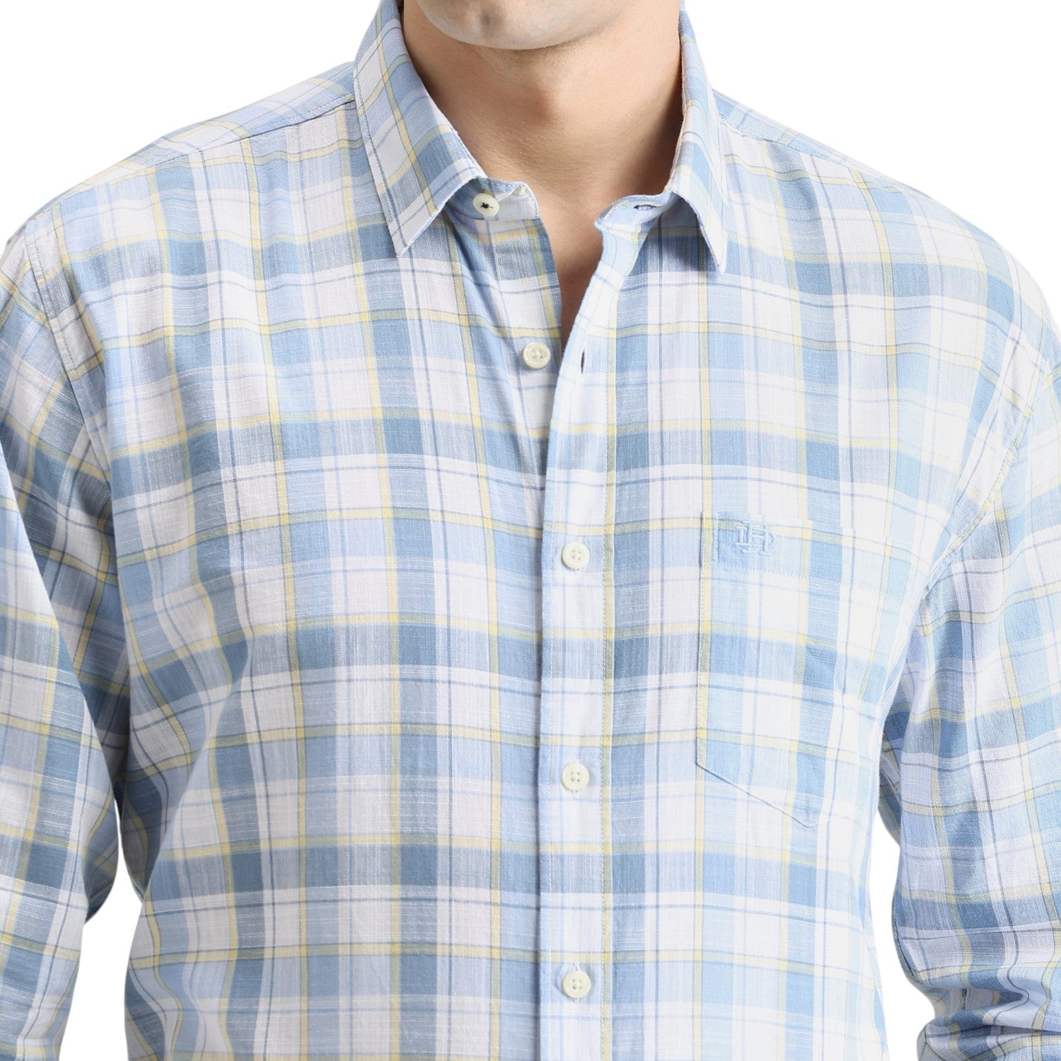 Sky Premium Cotton Slim Fit Checks Shirt