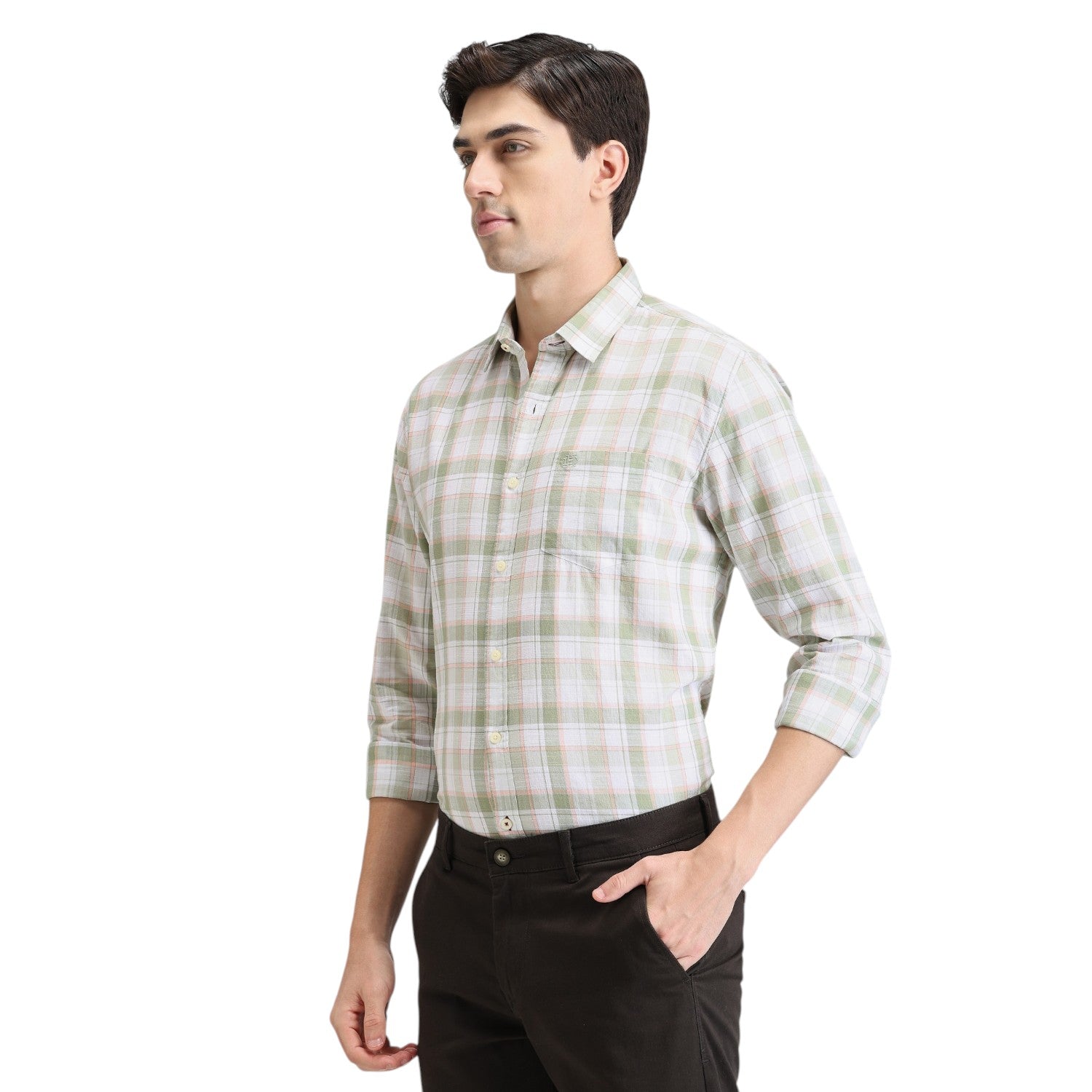 Fern Green Premium Cotton Slim Fit Checks Shirt