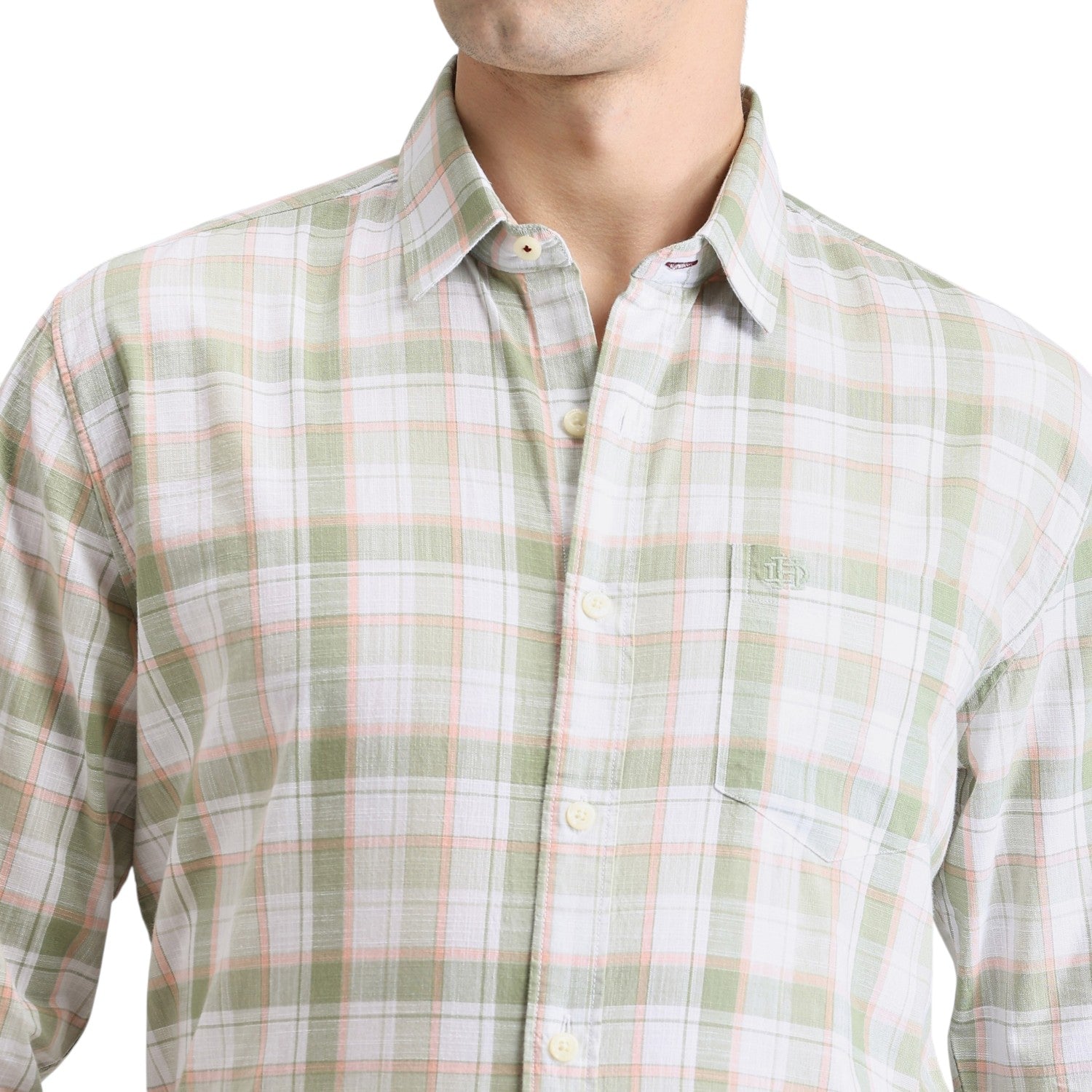 Fern Green Premium Cotton Slim Fit Checks Shirt