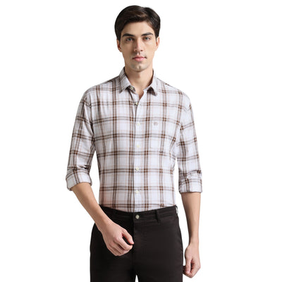 Coffee Premium Cotton Slim Fit Checks Shirt