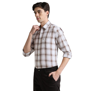 Coffee Premium Cotton Slim Fit Checks Shirt