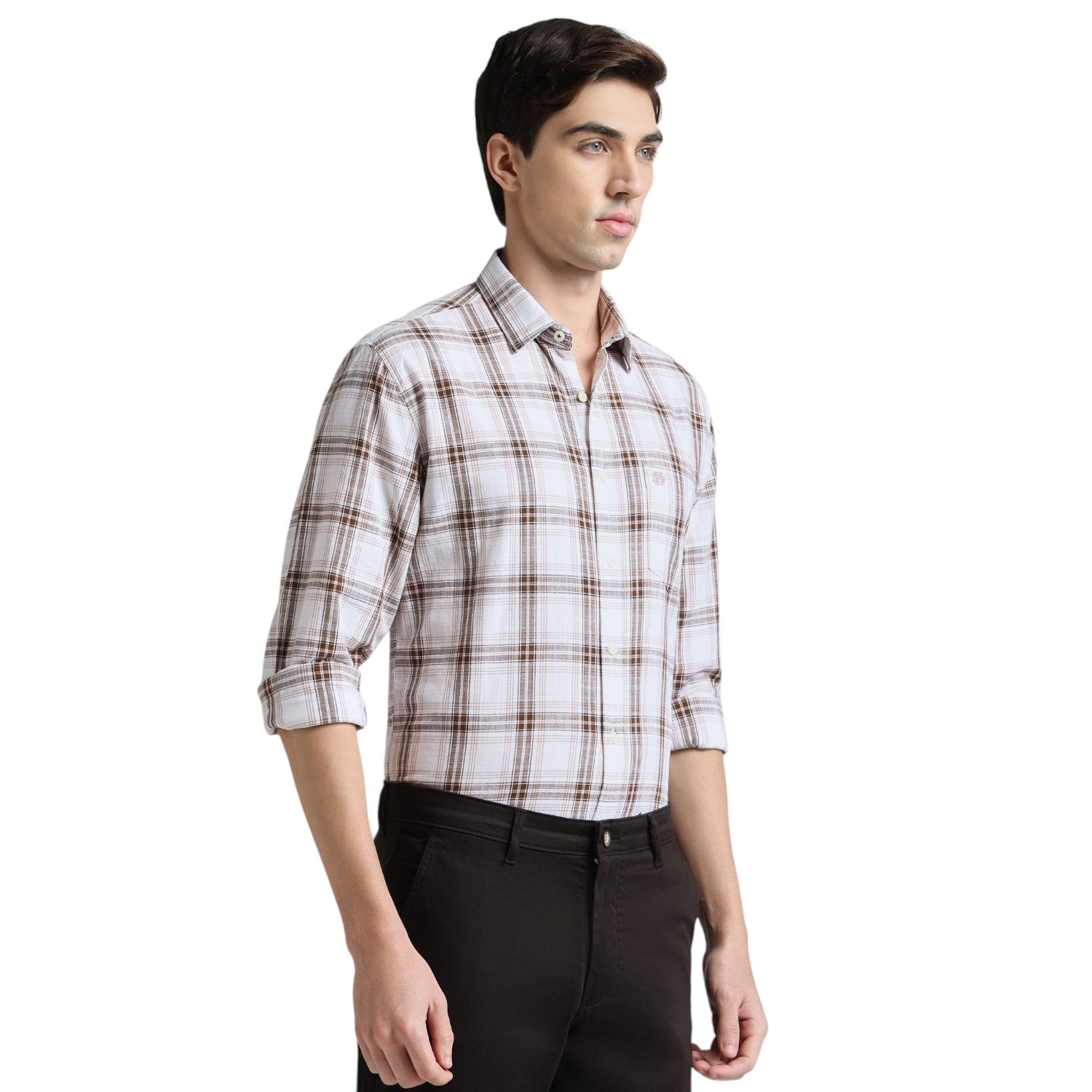 Coffee Premium Cotton Slim Fit Checks Shirt