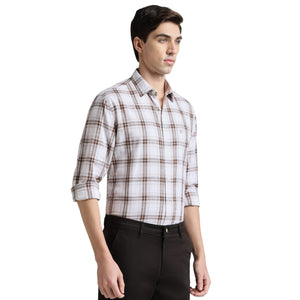 Coffee Premium Cotton Slim Fit Checks Shirt