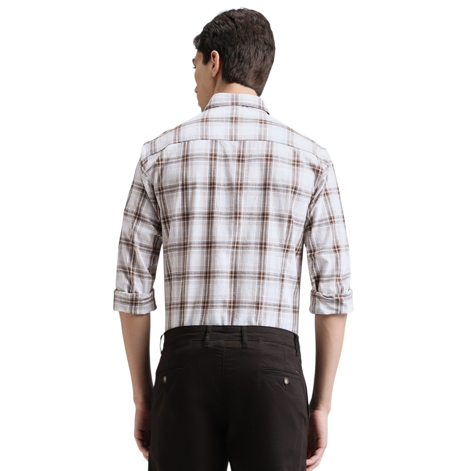 Coffee Premium Cotton Slim Fit Checks Shirt