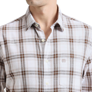 Coffee Premium Cotton Slim Fit Checks Shirt
