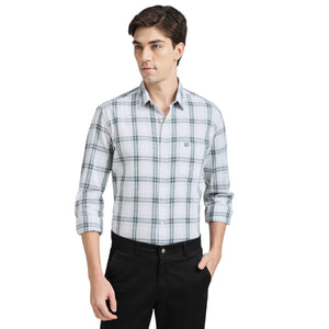 Petrol Blue Premium Cotton Slim Fit Checks Shirt
