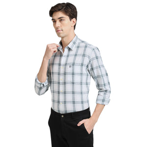 Petrol Blue Premium Cotton Slim Fit Checks Shirt