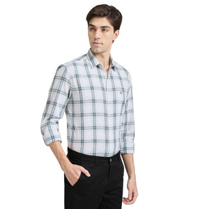 Petrol Blue Premium Cotton Slim Fit Checks Shirt