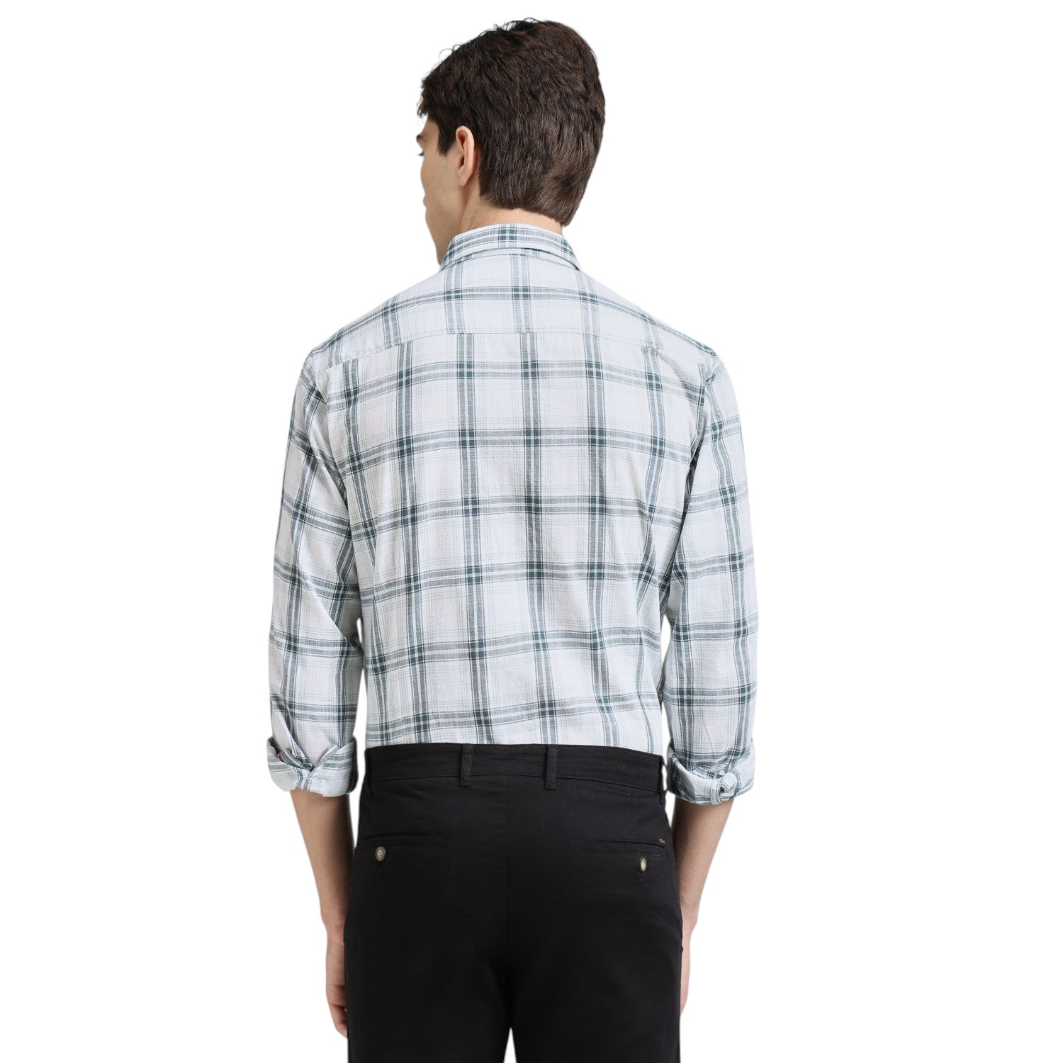 Petrol Blue Premium Cotton Slim Fit Checks Shirt