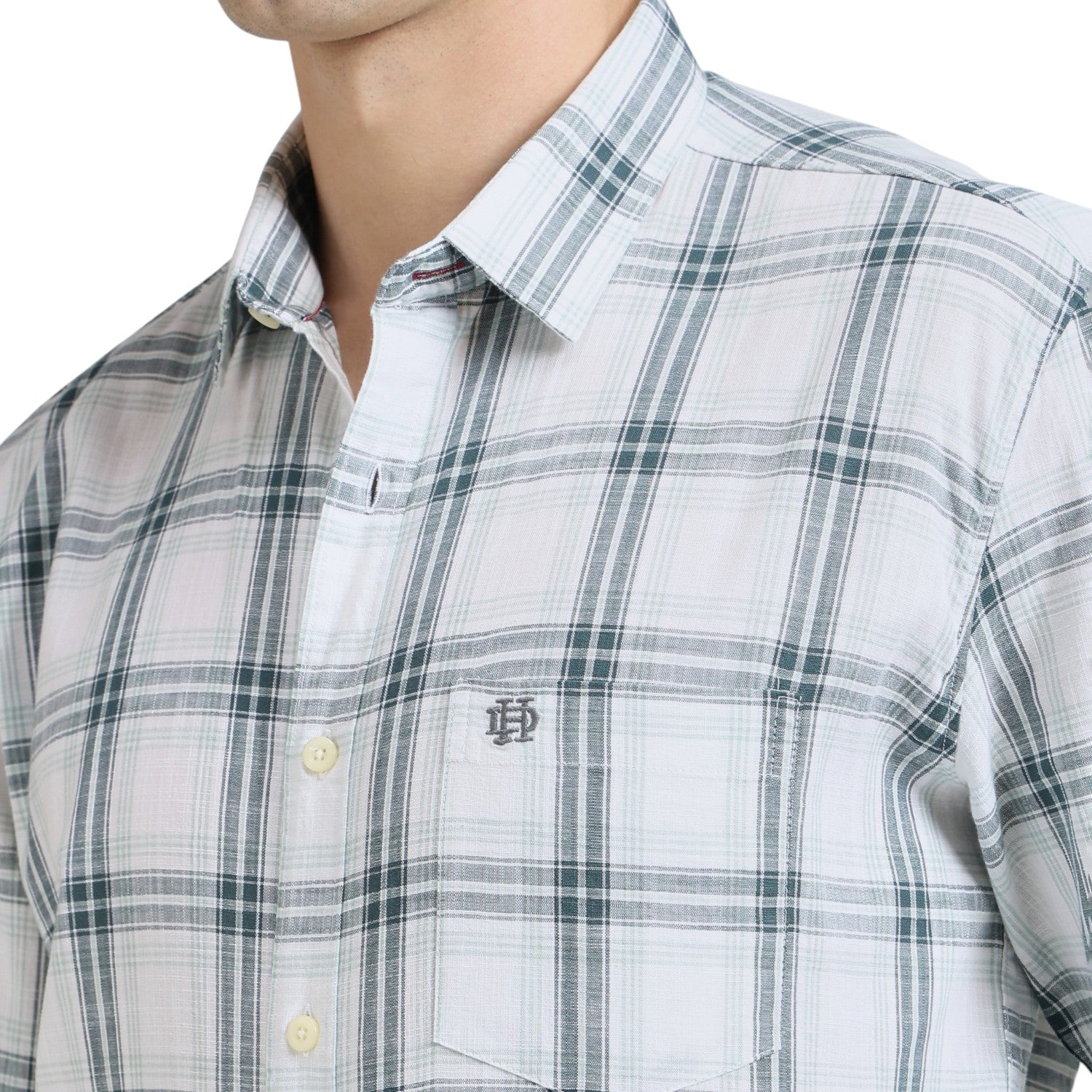 Petrol Blue Premium Cotton Slim Fit Checks Shirt